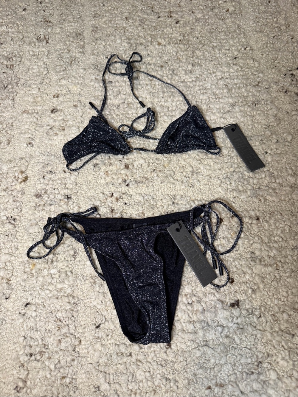 triangl swimwear Metallic Black Tie-Side Triangle Bikini